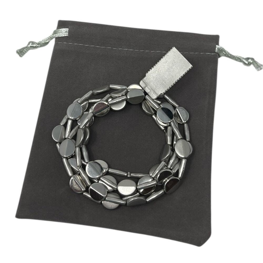 Silver Tone Multi-Strand Stretch Bracelet | Modern Geometric Beads | NWT $34
